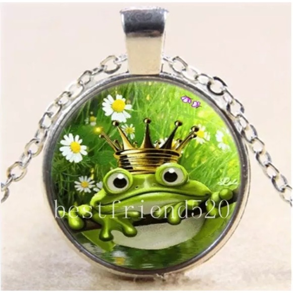 n/a Jewelry - Frog Prince Glass Pendant Silver Chain Necklace